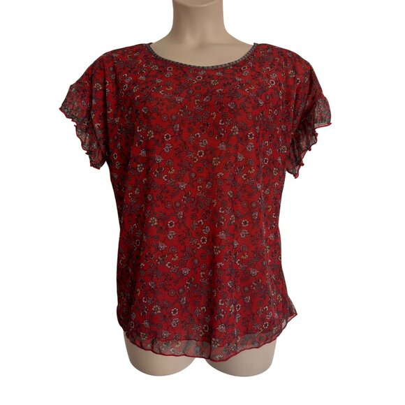 Max Studio Stretch Net Flutter Sleeve Floral Size 1X NWT $78  Lined Pullover Blo - Picture 8 of 9